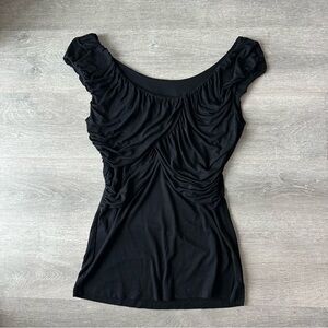 Vintage USA Black Ruched Cap-Sleeve Women’s Top